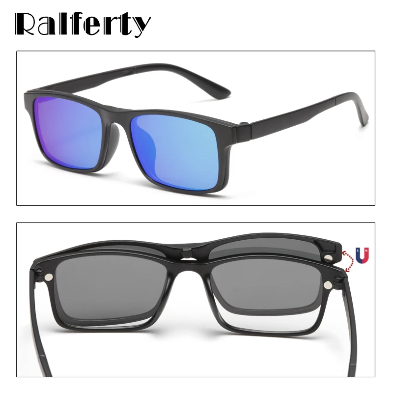 Ralferty 자석 선글라스 남자 안경에 편광 클립 여성 스퀘어 안경 TR90 UV400 3D 광학 프레임 7 In 1 Oculos A2247