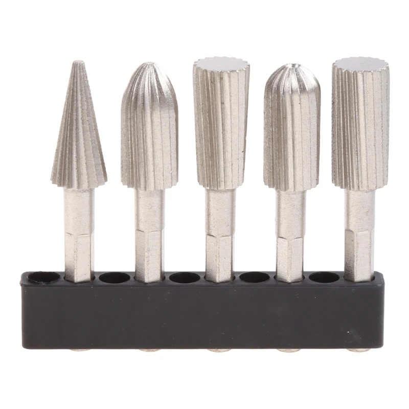 

5 Pcs/Set Burrs Rotary File Set 1/4"/6.35mm Rotary Rasp Cutter Files Grinder Bit