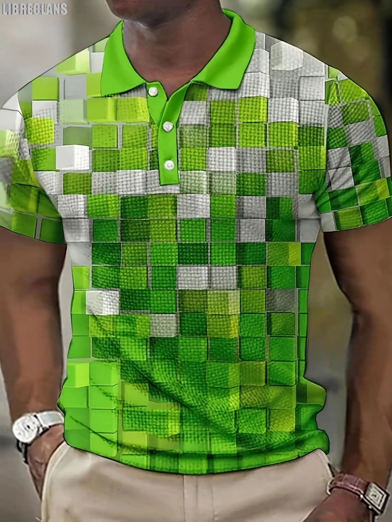 3D Men\'s Checker Print Polo Shirt Summer New Men\'s Short Sleeve Plus Size Fashion Lightweight Comfortable and Breathable Top