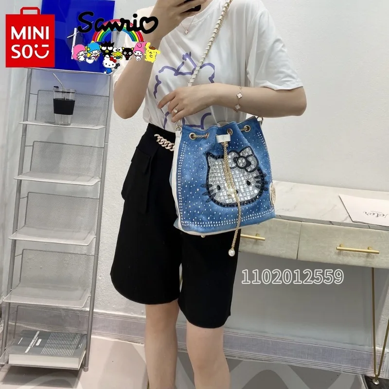 Miniso Hello Kitty New Women's One Shoulder Crossbody Bag Cartoon Fashion Diamond Women's Handbag Large Capacity Women's Bag