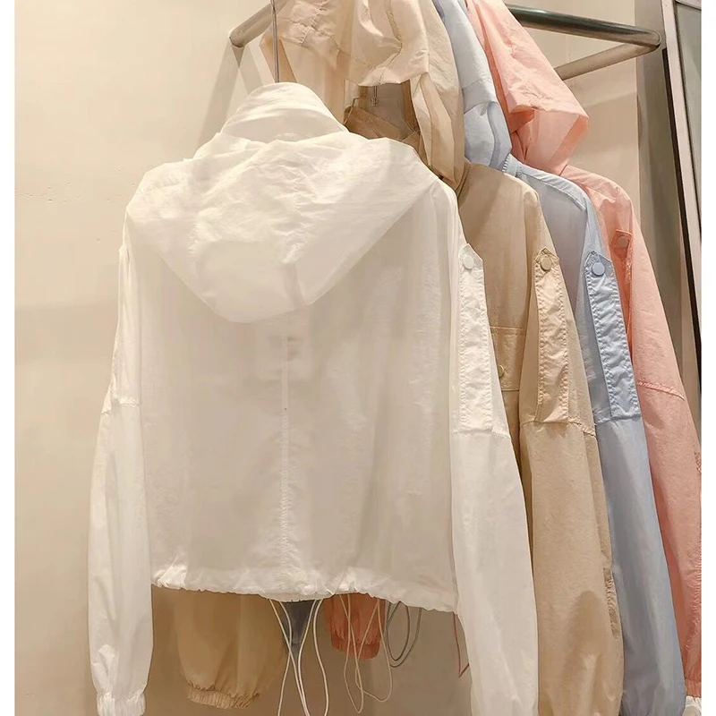 2024 Women Summer Hooded Beach UV Jacket Female Long Sleeve Sun Protection Clothing Ladies Pink Sunscreen Casual Top