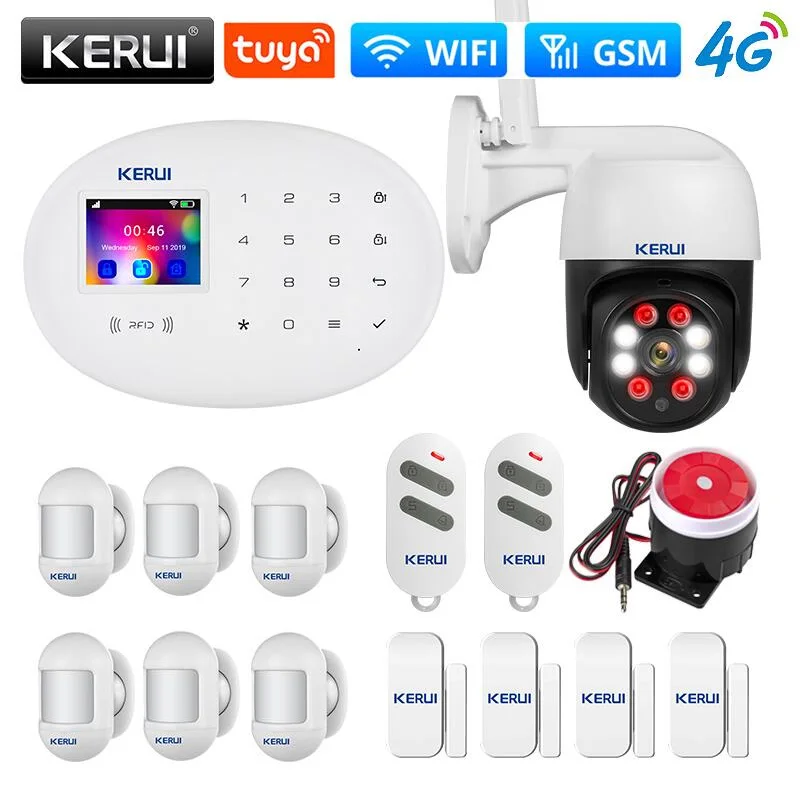KERUI Tuya W20 4G Home Security WIFI GSM Alarm System Home Wireless APP Remote Control 2.4 Inch Screen Burglar Alarm