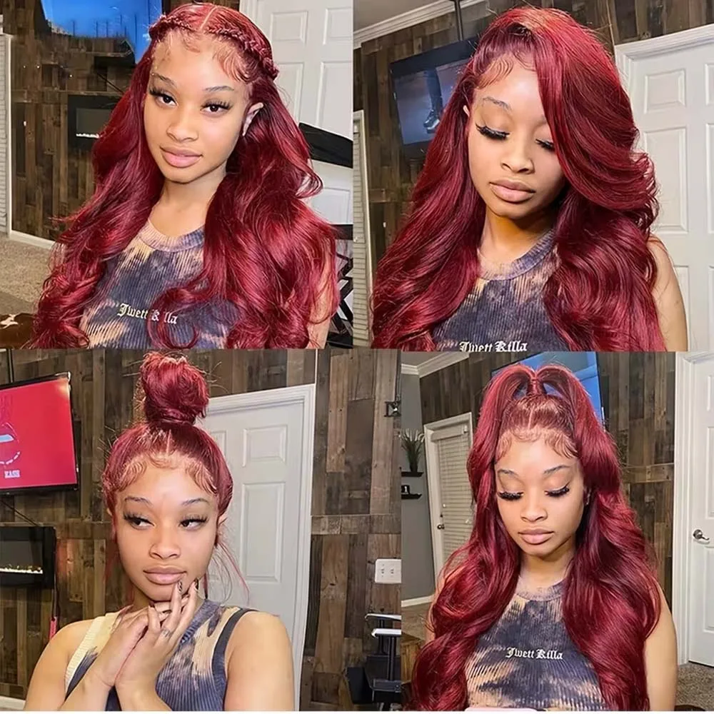 99J Burgundy 34 inch Brazilian Body Wave 13x6 HD Lace Front Human Hair Wigs For Women 13x4 Lace Frontal Wig Glueless Closure Wig 3