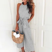 Elegant Sexy Jumpsuits Women Sleeveless Striped Jumpsuit Trousers Wide Leg Pants Rompers Loose Style Belted Leotard Overalls - Image 3