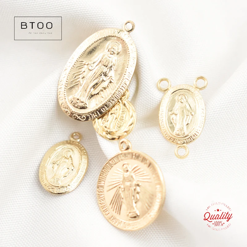 14K Gold Filled Our Lady of Guadalupe Virgin Mary Round Circle Charm Virgin Mary Circle Charm Religious Charm Catholic Jesus