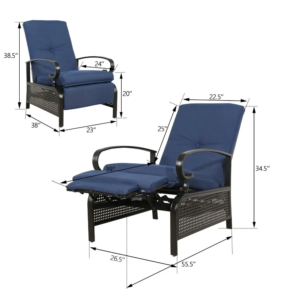 Outdoor Recliner Adjustable Patio Reclining Lounge Chair with Olefin Cushion, for Poolside, Beach, Yard, Outdoor Recliner 2