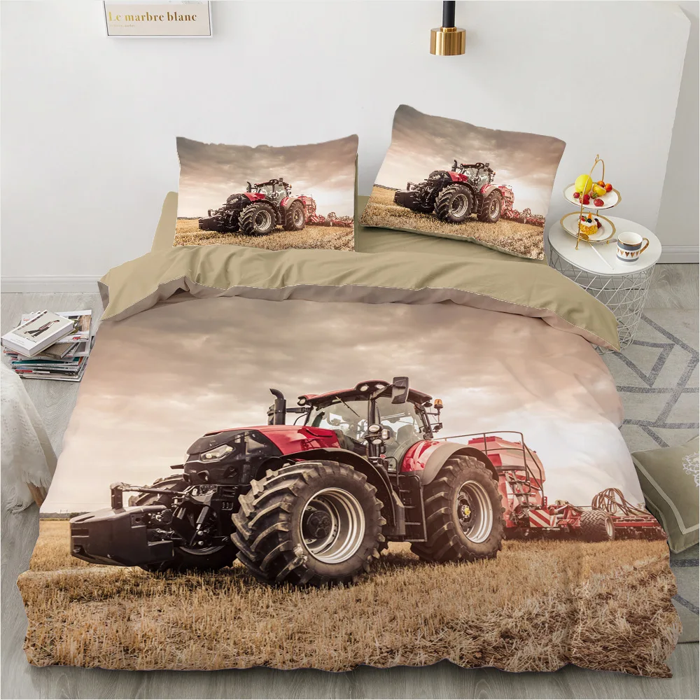 Copripiumino Per Bambini Trattore, Monster Truck On Farm Pattern Set Copripiumino King/Queen Size, Set Di Biancheria Da Letto Per Auto Hobby Per Ragaz