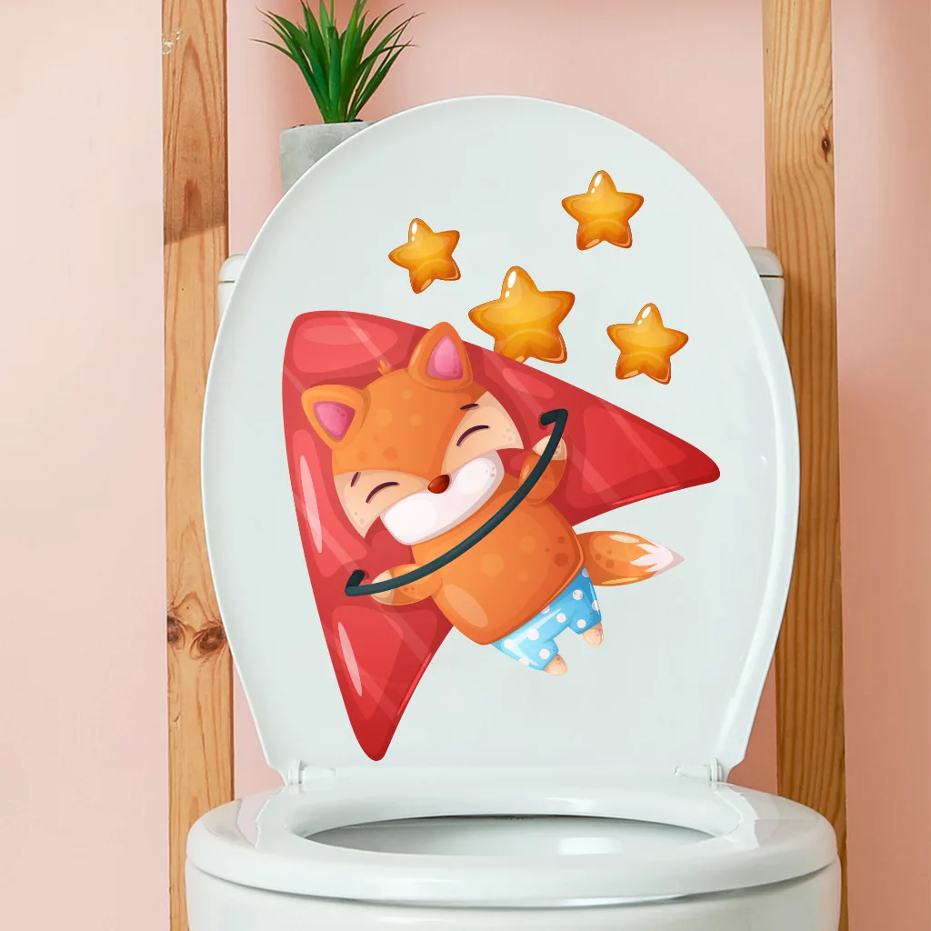 Cartoon Cute Personality Toilet Stickers Child Urination Toilet Lid WC Door Sticker Removable Decor Paper Household S9