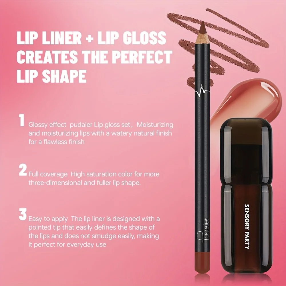 Gradient Lips Set, Lip Liner + Glass Lip Gloss, Mirror Shine Finish, Smooth Blend, Nude Shades, Long-Lasting_voghion.com