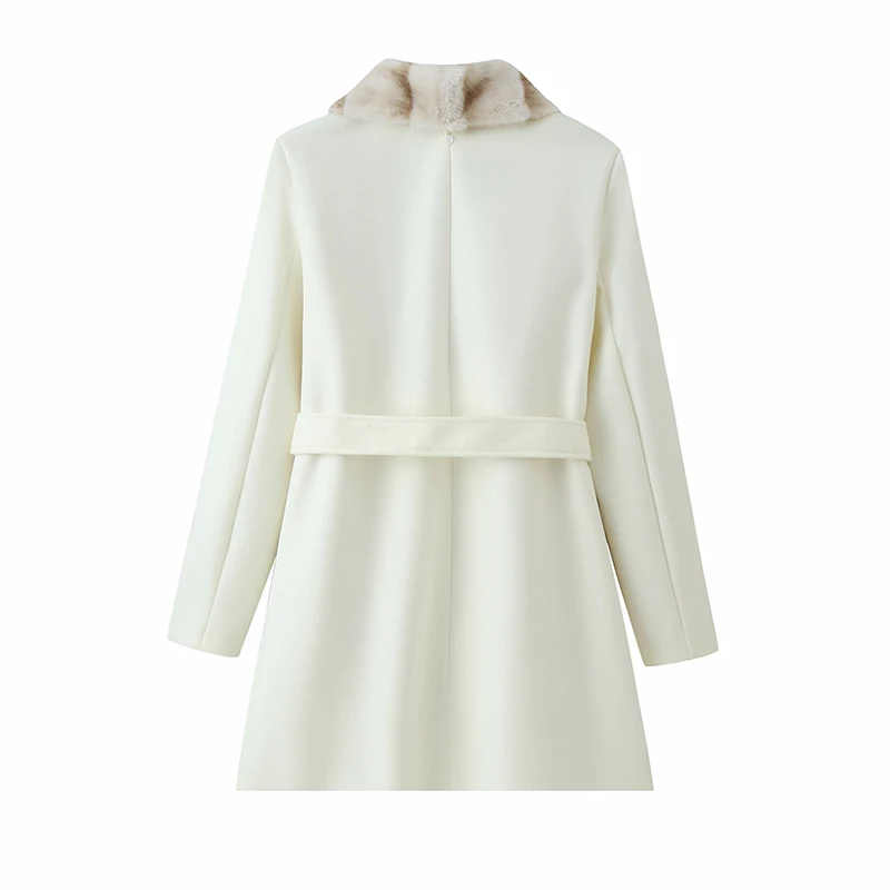 2025 Winter Women Fashion With Faux Fur Collar Coat Woman Elegant Thick Warm Jacket Long Sleeve Belt Casual New Outerwear ﻿ ﻿