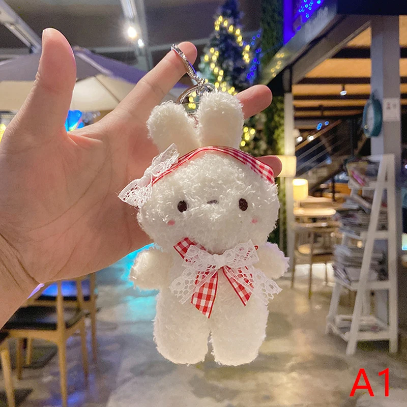 귀여운 나비 넥타이 캔디 색상 봉제 곰 토끼 인형 키 체인, 귀여운 여성 남성 가방 자동차 열쇠 고리, 학생 가방, 수하물 펜던트