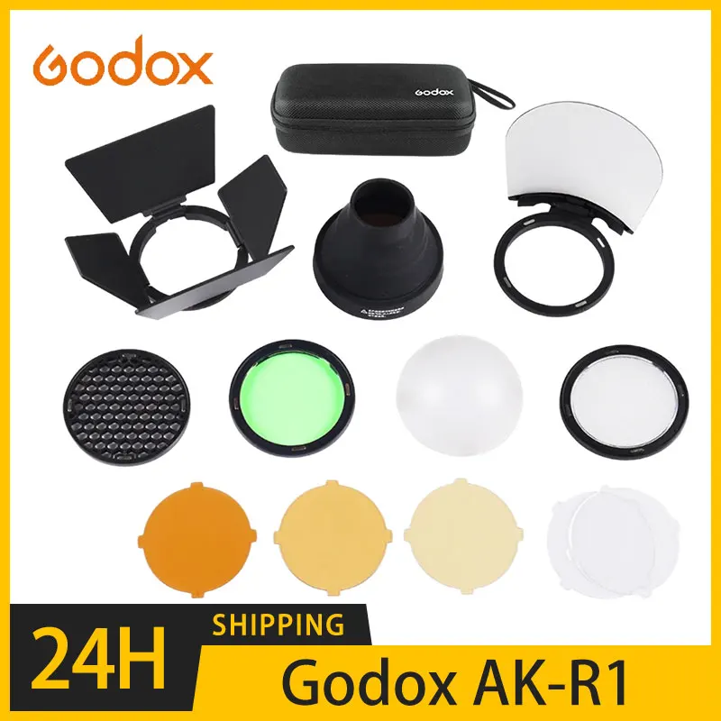 

Godox AK-R1 Barn Door, Snoot, Color Filter, Reflector, Honeycomb, Diffuser Ball Kits for Godox AD200 H200R V1 Round Flash Head