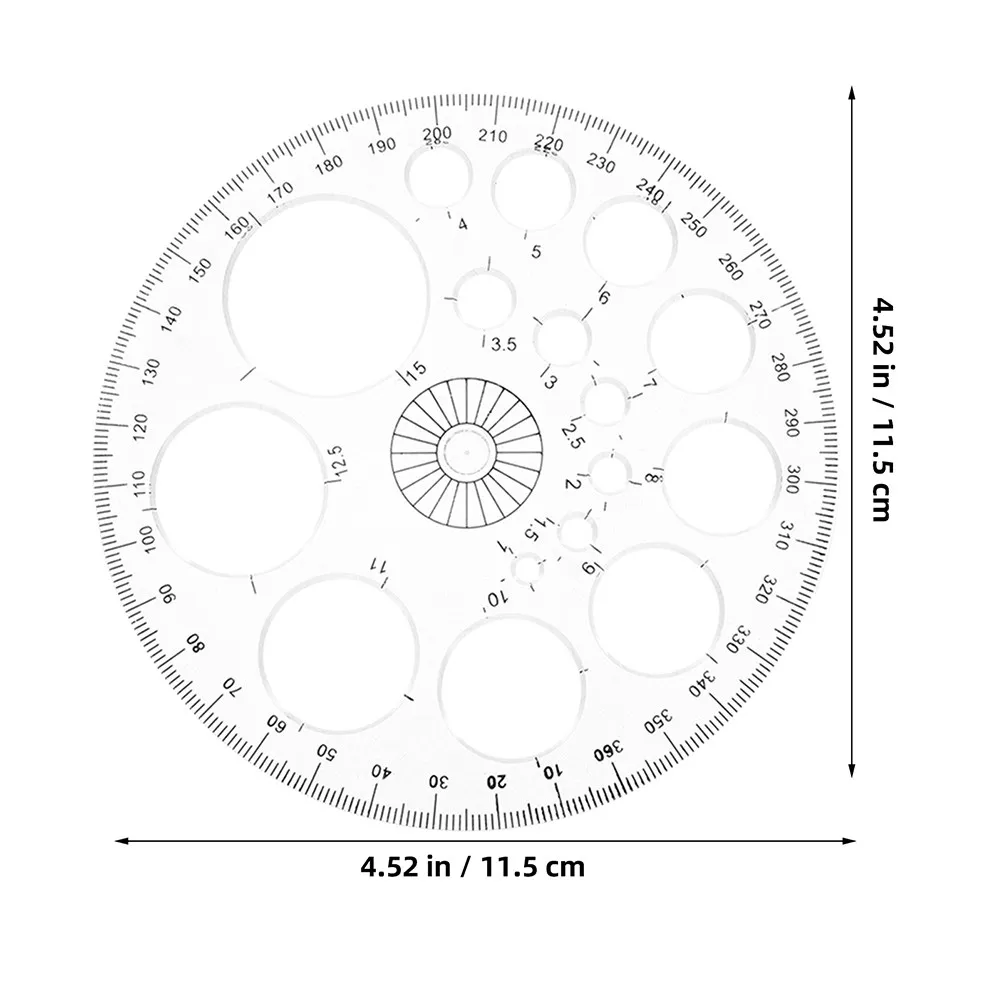 8Pcs 다기능 원형 각도기 360도 플라스틱 각도기 도구(학교 사무실용 퇴색 방지 눈금 포함)