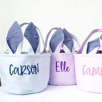 Personalized Customized Children's Toy Storage Bag Canvas Embroidered Rabbit Ear Bag Handheld Bucket Kids Girl Boy Birthday Gift 2