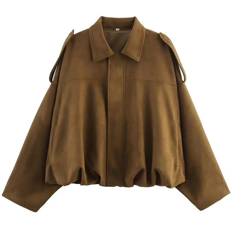 HXAO Chaqueta Bomber para mujer, chaqueta de ante con cremallera y solapa de manga larga para mujer, chaquetas de carreras recortadas de calle 2025, abrigos, prendas de vestir exteriores