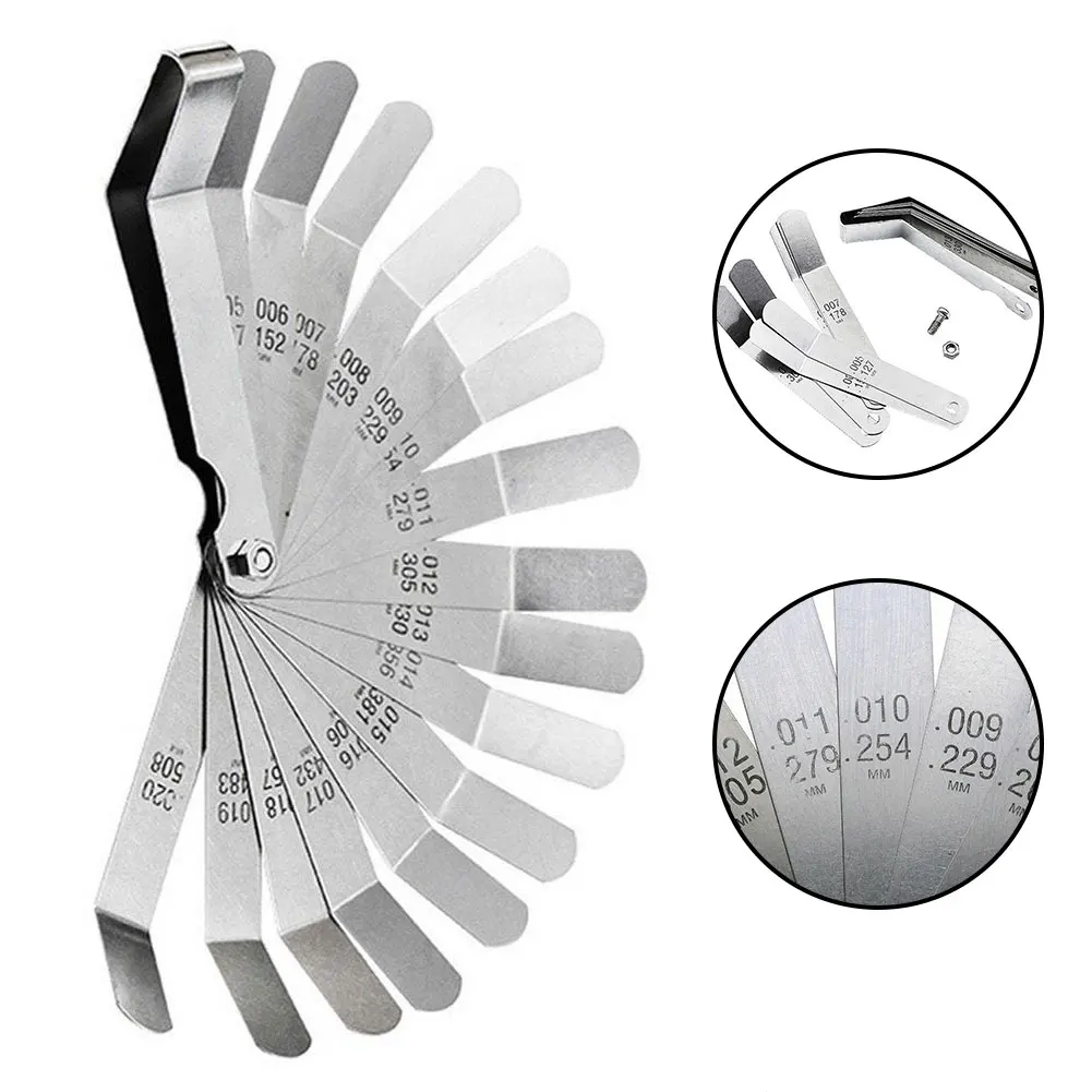 

16-Blades Feeler Gauge 0.127 To 0.508mm Curved Stainless Steel Gap Metric Filler Feeler Gauge Foldable Feeler Measurem