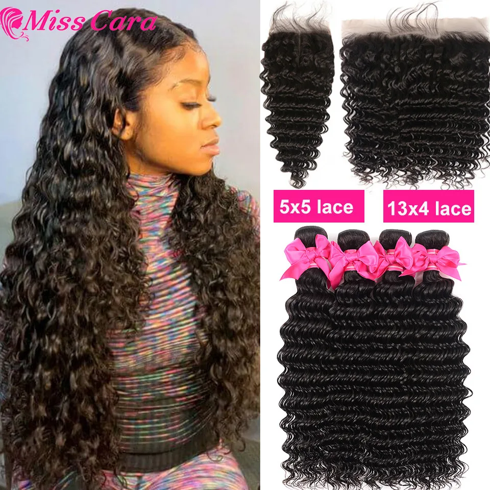 

alipeal Hair Miss Cara пряди волос с глубокой волной с застежкой перуанские Реми человеческие волосы переплетения с 5x5 кружевом закрывающие средние части прозрачные кружева