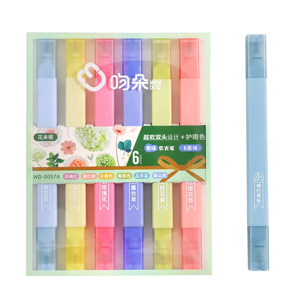 6 pcs/set Kawaii Fruit Girls Scented Mechanical Highlighters Cute