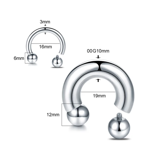 스테인레스 스틸 말굽 원형 바벨 피어싱 격막 코 링 포로 비드 링 귀걸이 피어싱 보석 12G-00G 3