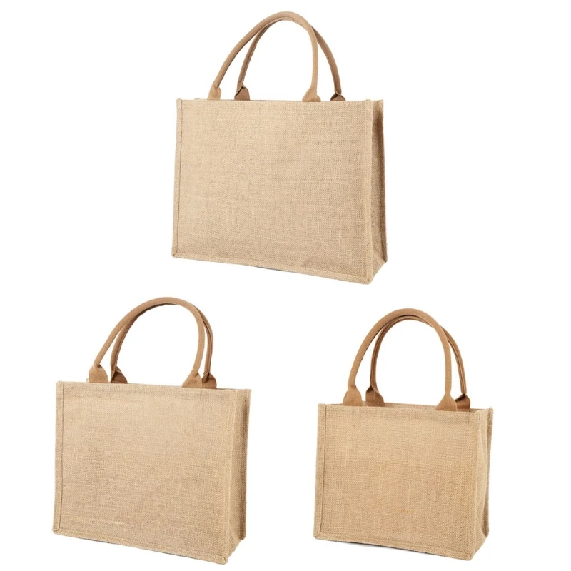 

Jute Burlap Tote Large Reusable Grocery Bags with Handles Women Shopping Bag Beach Vacation Travel Storage