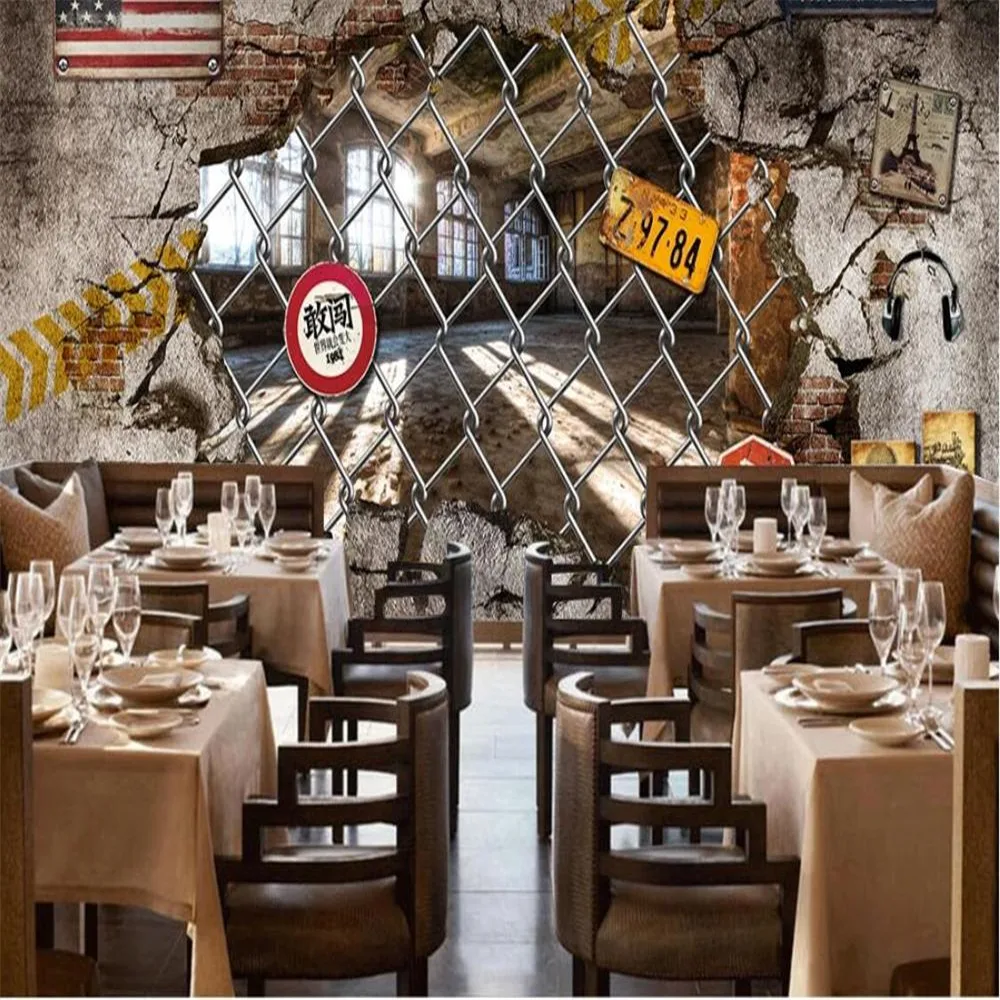 

Milofi Custom wallpaper mural retro three-dimensional industrial wind abandoned factory restaurant bar background wall