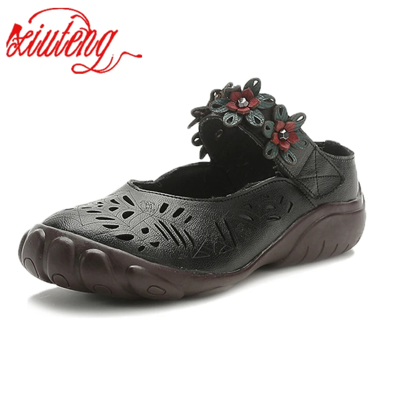 

Xiuteng The first layer of cowhide new soft bottom sandals ethnic style leather flowers hollow slippers women sandals