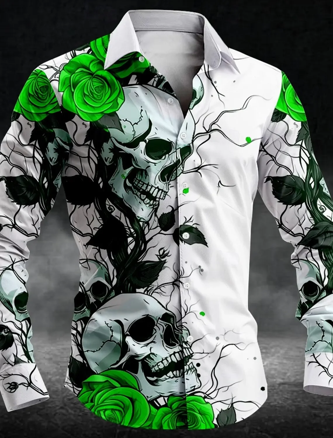 Men's Rose Skull Casual Dark Men's Button-Down Shirt Long Sleeve Party Evening Daily Shirt Collar Button 5