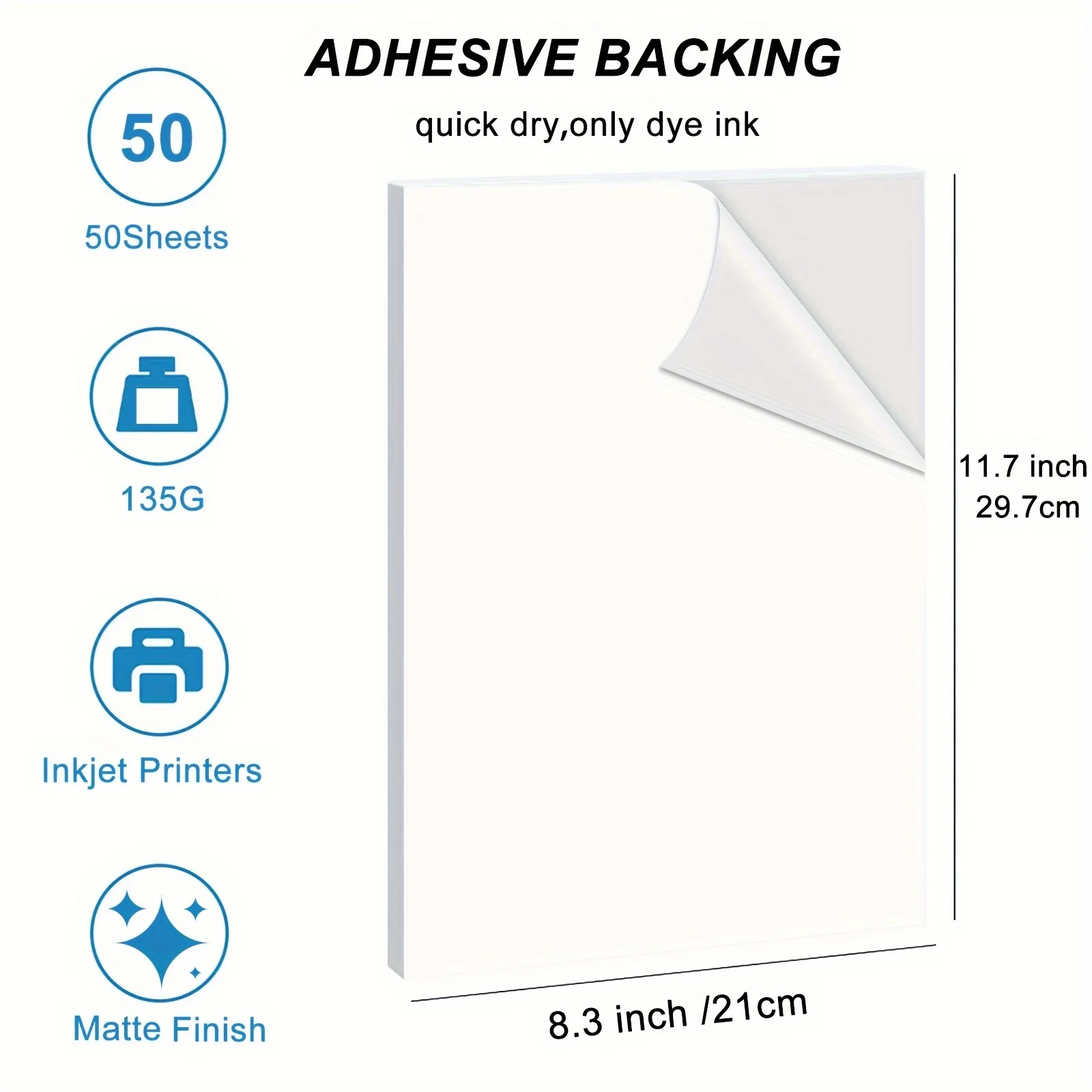 Sticker Paper 50 Sheets A4 135G Self-Adhesive Inkjet Photo Paper