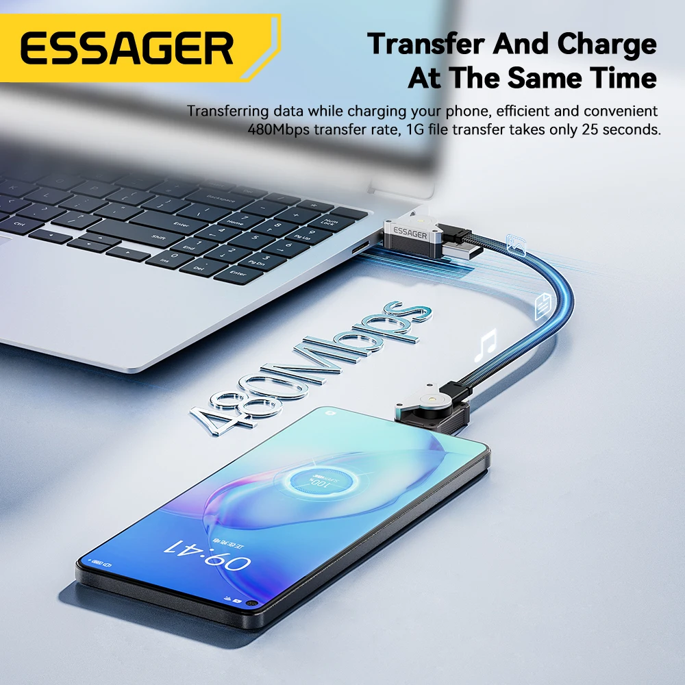 Essager 65W 4 in 1 USB C Cable Mecha Fast Charging Cable for iPhone 16 15 14 Xiaomi Macbook Type C Multi Port Quick Charge Wire