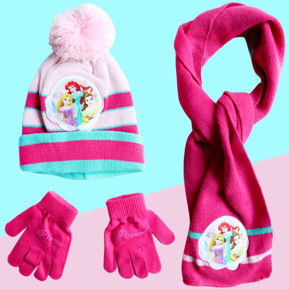 New Autumn Winter Children Hat Elsa Classics Disney Princess Cartoon Cap Scarf Hat Glove Warm knitted hat Girl Christmas Hat 5