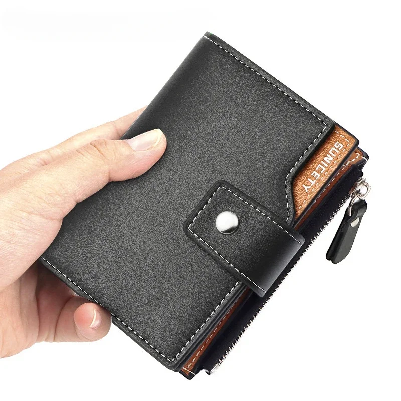 

Anti-theft Refresh Men's Leather Short Two-fold Wallet Multi-function Zipper Change Card Bag Coin Purse