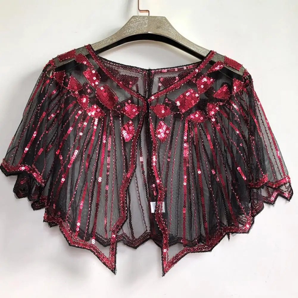 

Dress Shawl Scalloped Dress Cape Fine Workmanship High-quality Summer Beaded Sequin Shrug Flapper Dress Shawl for Party