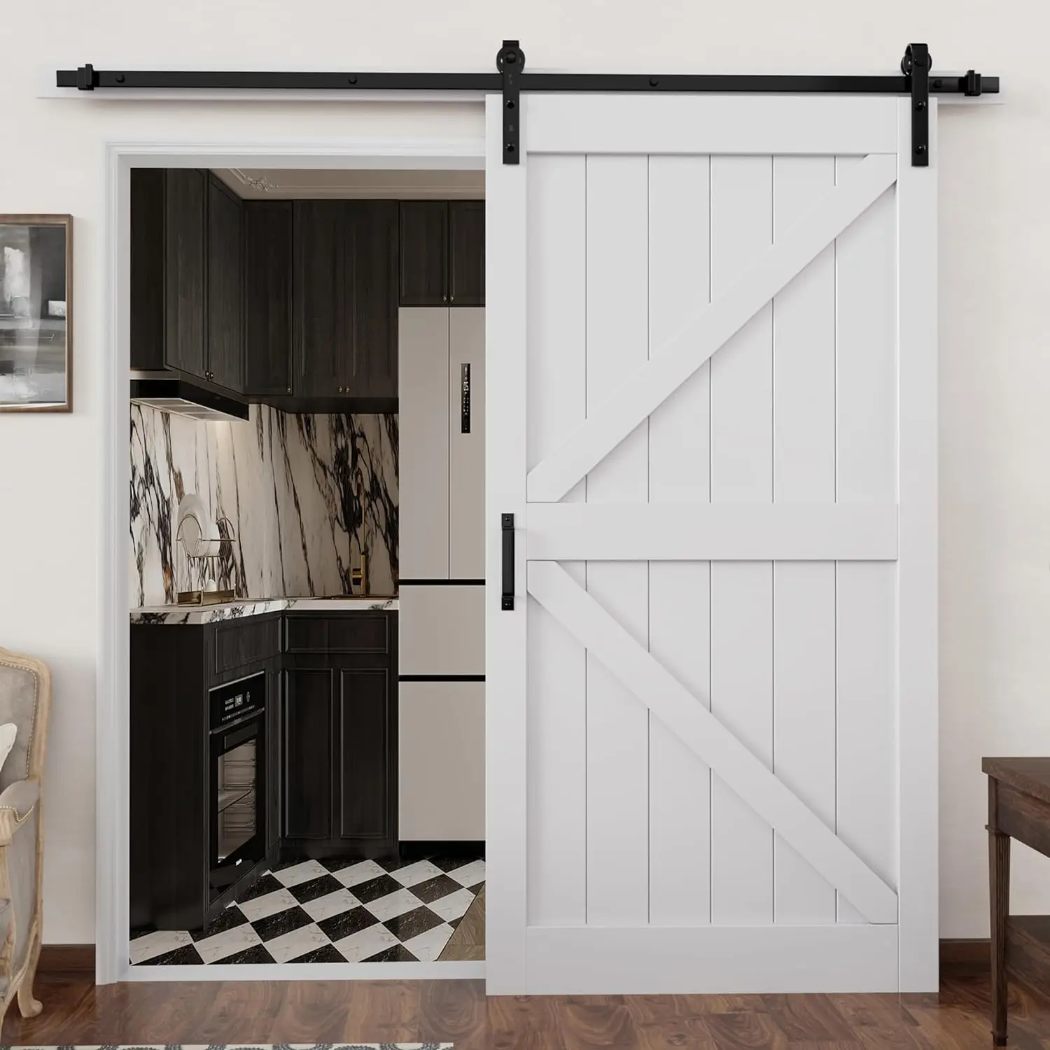 

42in x 84in Sliding Barn Door with 7FT Barn Doors Hardware Track Kit Included, Heavy Solid Water-Resistant Anti-Scratch