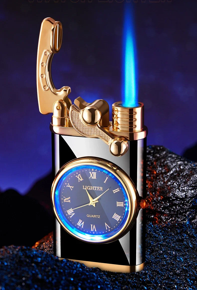 Description Picture 2 of item2024 Rocker Arm Watch Metal Unusual Gas Lighters Jet Butane Torch Lighter Windproof Cigarette Cigar Lighter Gadgets for Men