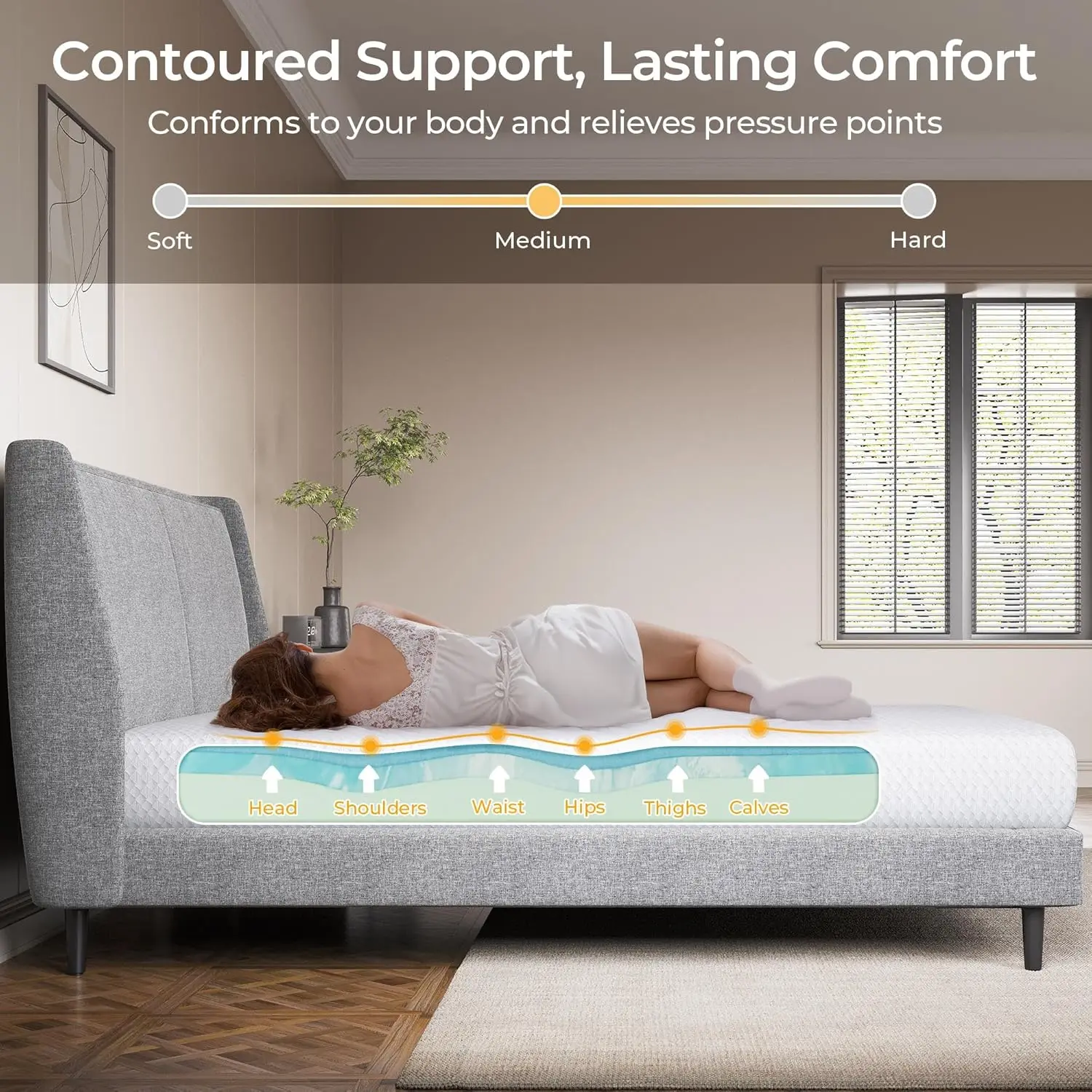 8 Inch Twin Mattress Cooling Gel Memory Foam Mattress, Green Tea Mattress for Fresher Sleep, Medium Firm, CertiPUR-US Certified, 6