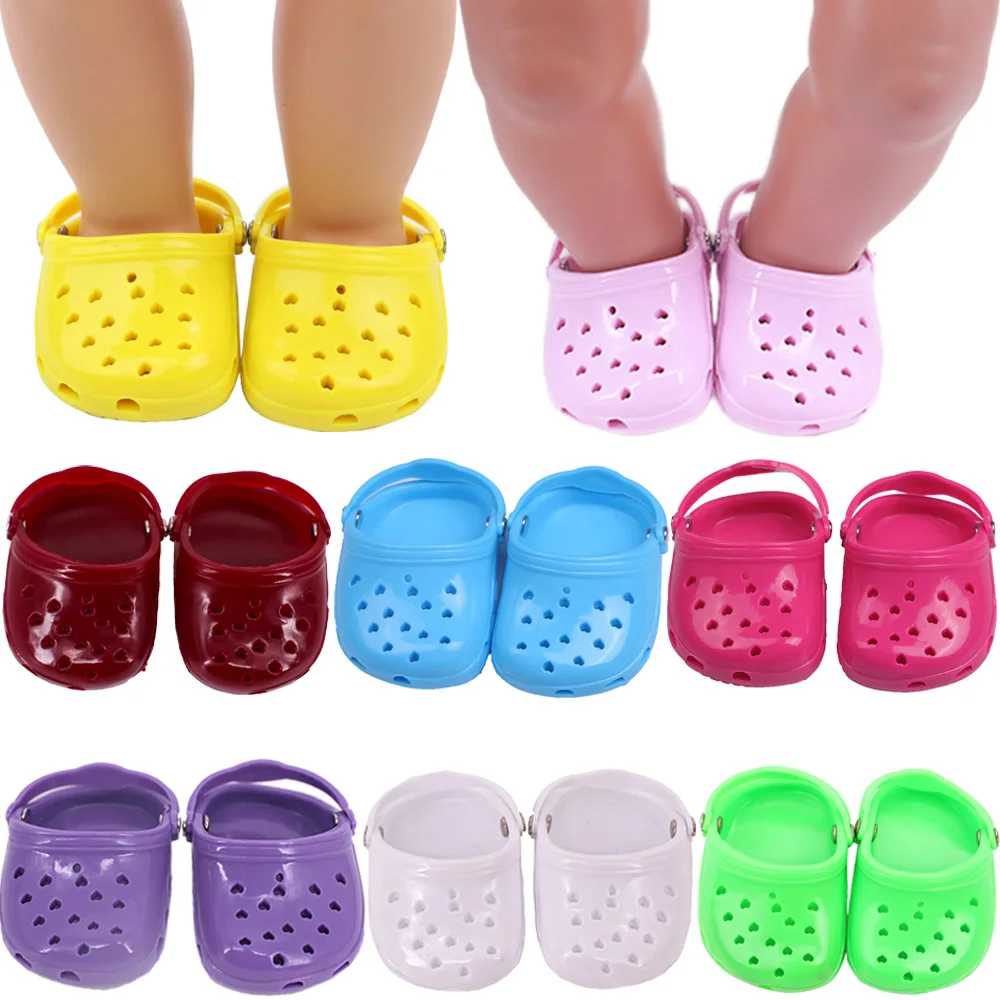 7Cm Plastic Sandals Love Hole Style for 18 inch American Doll 43 Cm Baby New Born Shoes OG Girl's Slippers Sandals,Holiday Gifts summer toddler sandals baby girl shoes solid color net cloth breathable boys sneakers kids infant sport girls sandals syj035