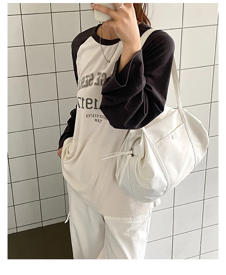 Fashion Silver Shoulder Bag Nylon Commuter Bowling Bags Large Capacity Korean Women's Handbag Summer Niche Solid Color Handbags