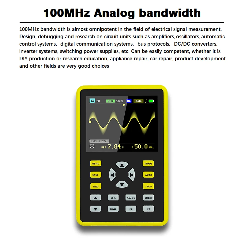 5012H Digital Oscilloscope 100MHz Bandwidth 1GSa/s Portable Handheld Oscilloscop
