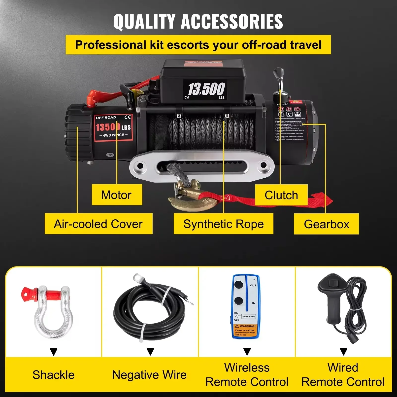 Treuil électrique 12V 6123KG (13500lbs) - Synthétique, Pour 4x4, Tout-terrain, Neuf