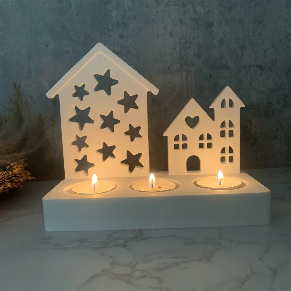 별 집 촛불 거치대 실리콘 몰드, DIY 콘크리트 시멘트 석고 점토 붓는 별 송진 장식품, 몰드 홈 데코