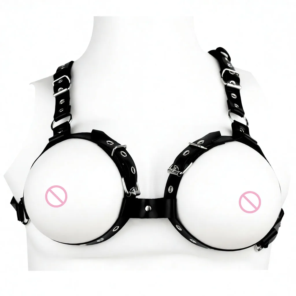 QKKQ Black Wearable Leather Strap On Sex Toy For Women Breast Bondage Belt BDSM Products Couples Flirting Adult Play Accessories