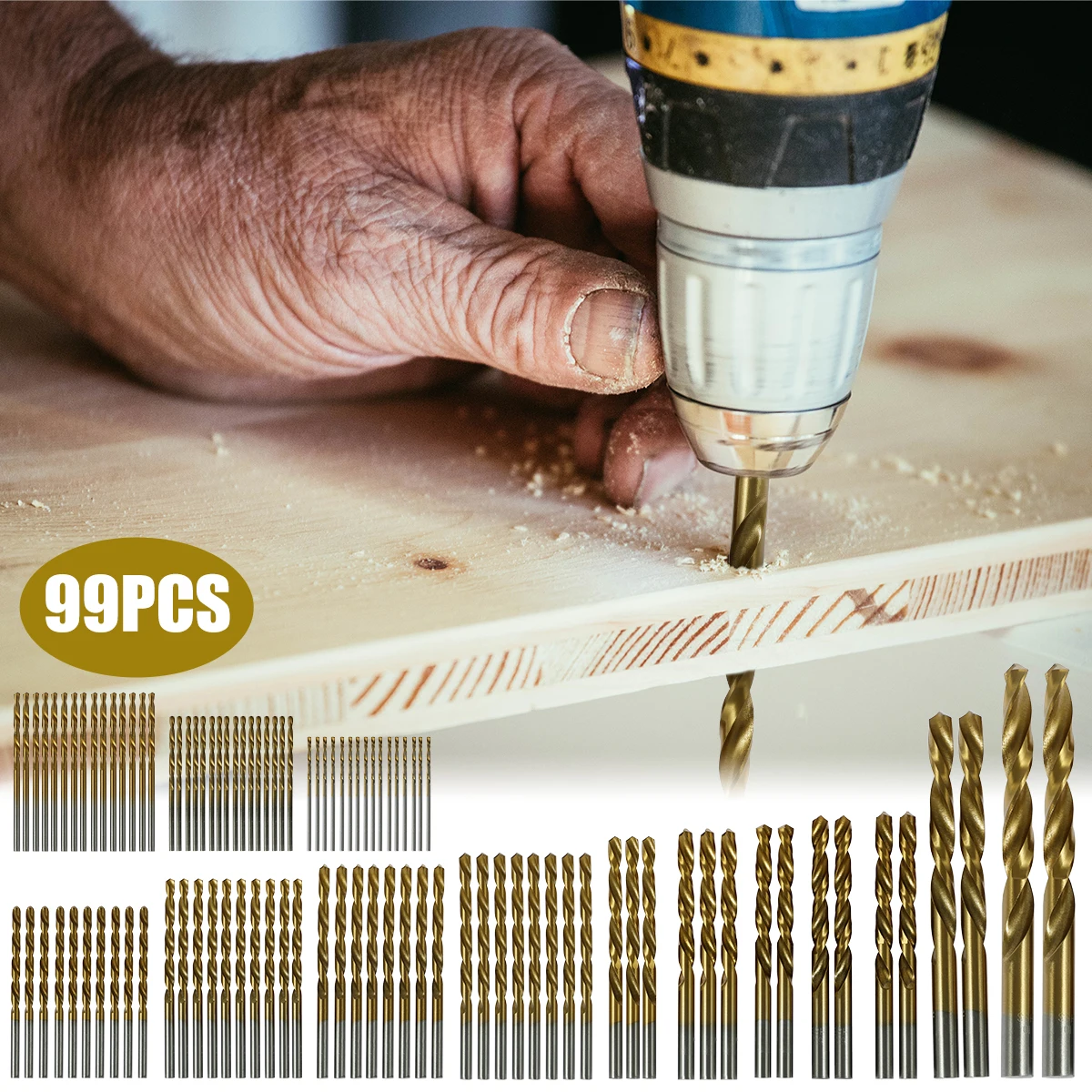 

99Pcs Twist Drill Bit Set High Speed Steel Titanium Coated Drill Bit Set 1.5-10.0mm Split Point Boring Bit Tools Wear Resistant