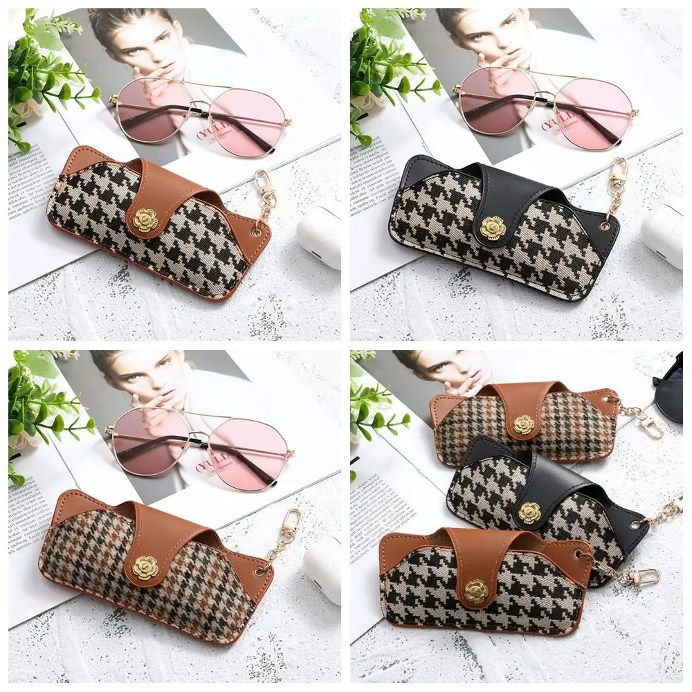 

Printing Houndstooth Glasses Bag Sunglasses Pouch Korean Style Sunglasses Organize Eyewear Protector Case with Hanging Buckle