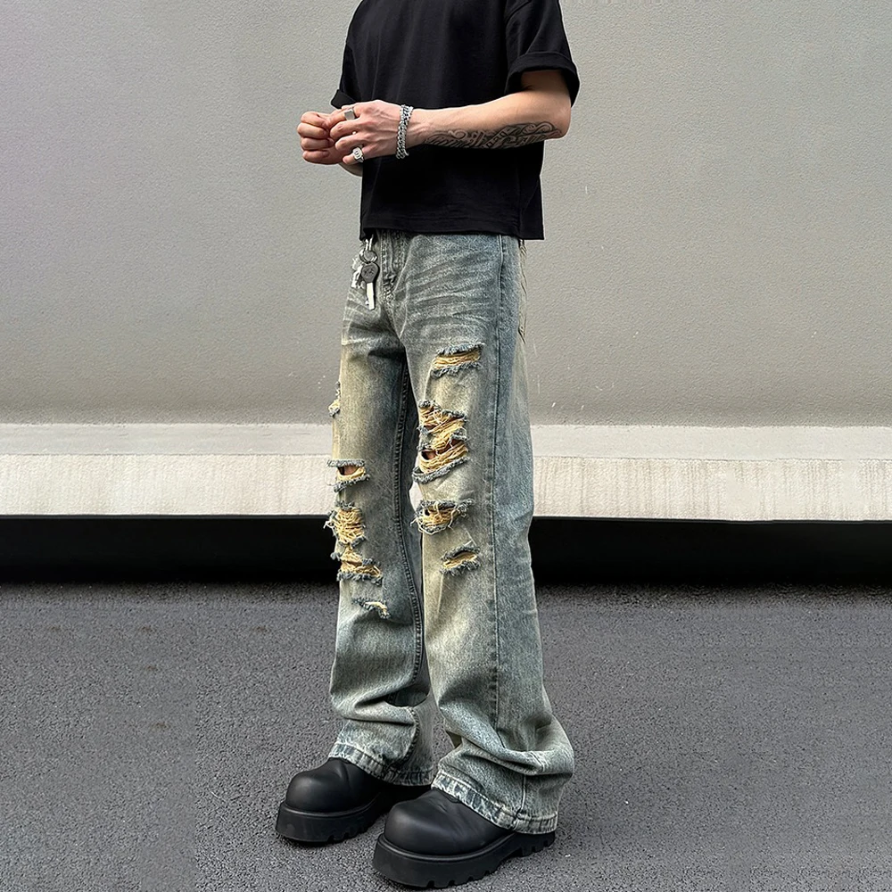 Ripped Jeans Men Vintage Trousers Streetwear Casual Fashion Hip Hop Street Punk Clothe Original New Kpop Loose Hole Denim Pants