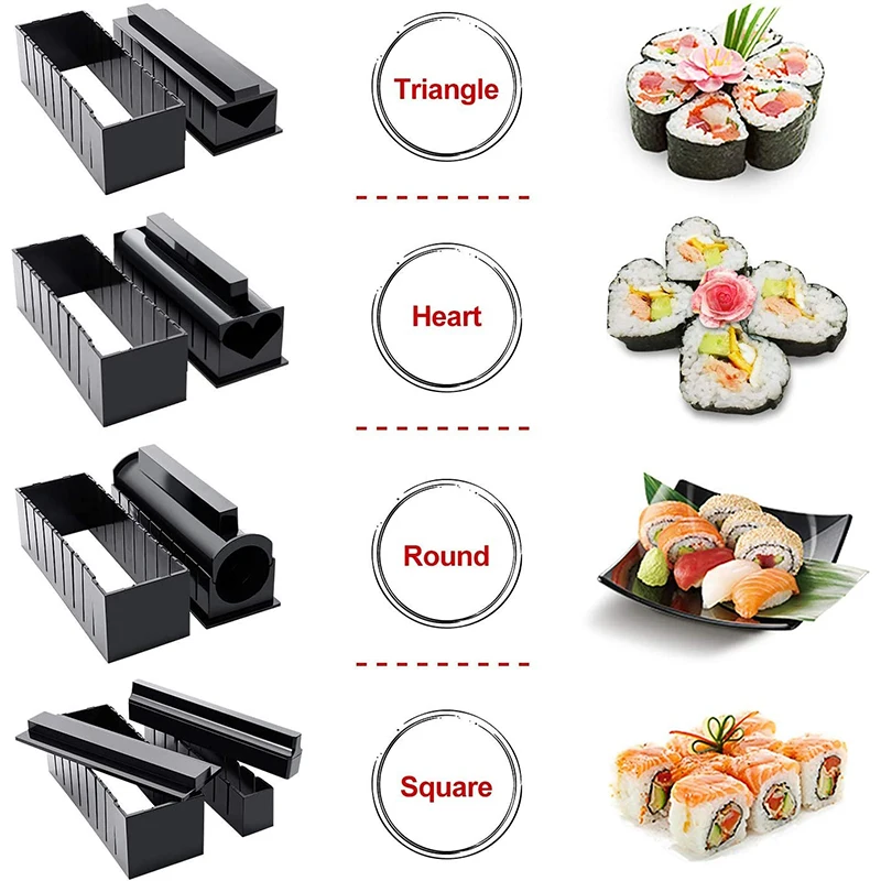 Sushi Maker sushi mold sushi rolling tool sushi tools LMETJMA 10 Pcs Sushi Maker Kit DIY Sushi Mold Press with Rice Roll Mold Maker Rice Roll KC0473