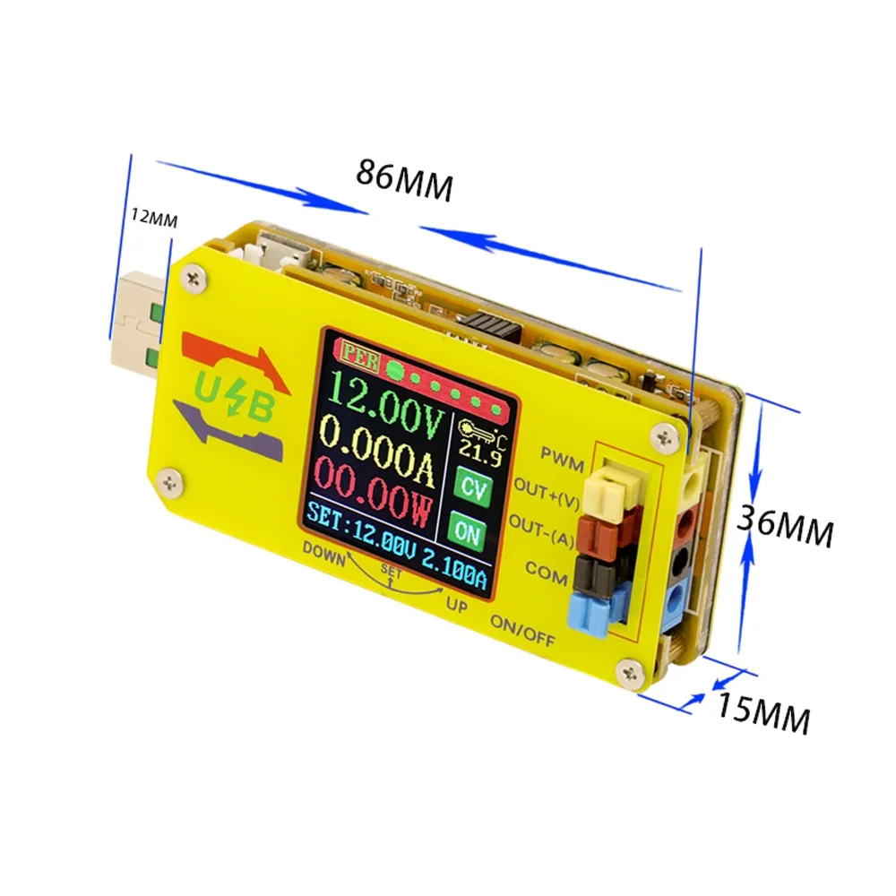 XY-UDTA CNC USB 전압 스텝 업 다운 전원 공급 모듈 1.44인치 LCD 디스플레이 15W 볼트미터 암페어미터 쿨로미터 PWM 제너레이터