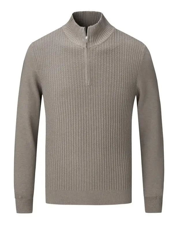 

2024 Autumn/Winter New Half High Neck Zipper Long Sleeved Sweater Bottom Top Men's Knitwear