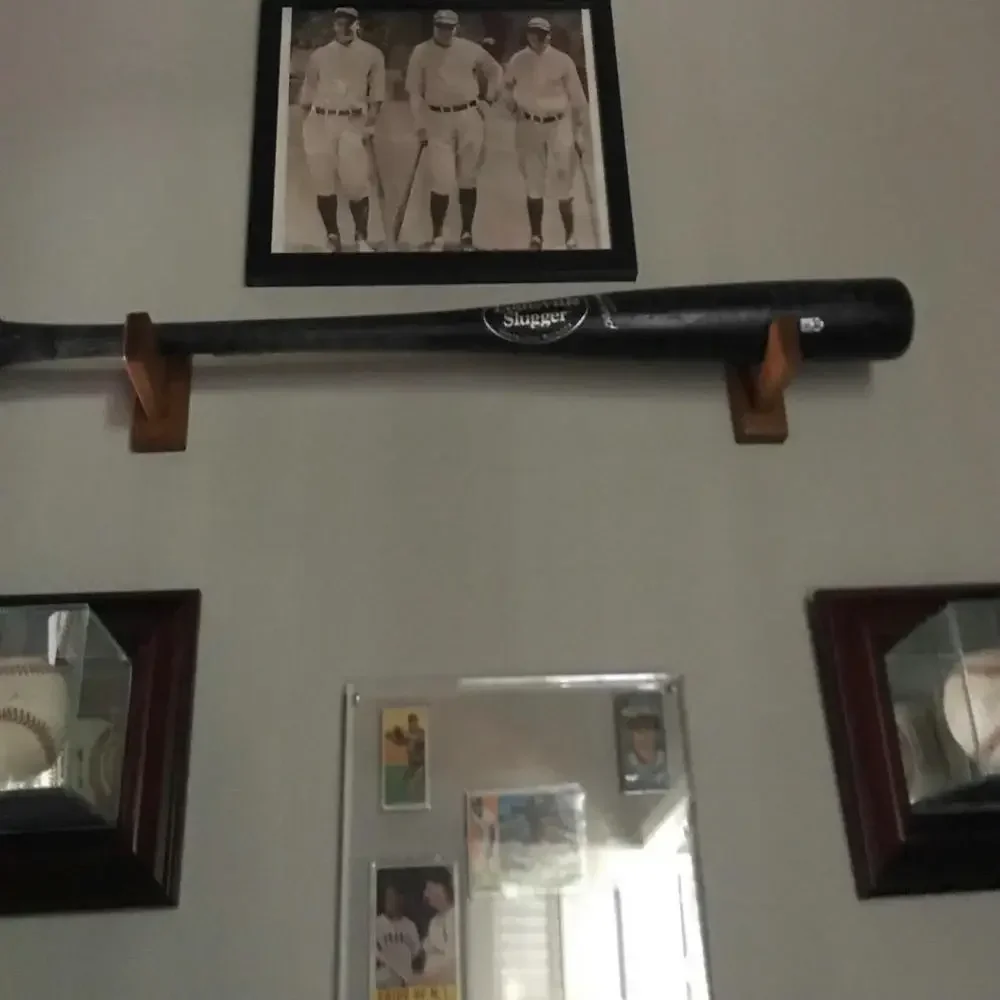 Baseball Softball Bat Rack Wood Felt Liner Wall Mount for Horizontal Display-Solid Ash Tree Hidden Screws Handmade Brown