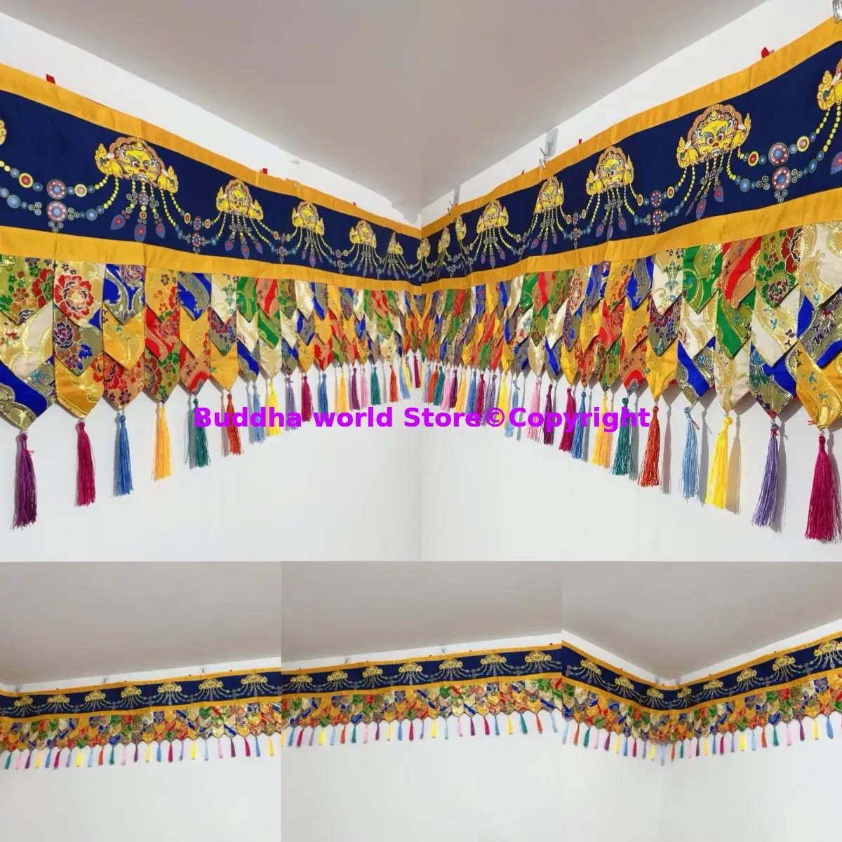 

500cm long Buddhist supplies Temple Roof decoration banner HOME hall Auspicious Embroidery wall Enclosing curtain streamers
