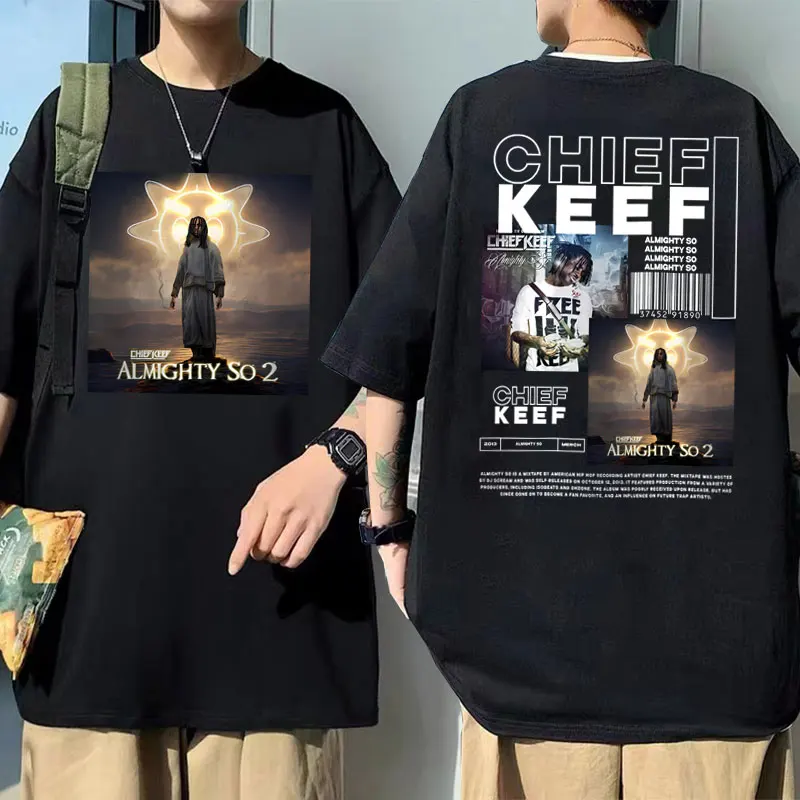 

Rapper Chief Keef Almighty So Double Sided Print T-shirt Men's Vintage Trend Streetwear Men Women Hip Hop Casual Loose Tshirt
